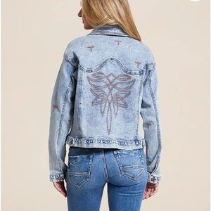 BLUEB Womens Western Denim Embroidered Jacket
